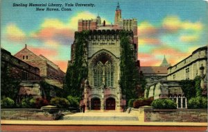 Sterling Memorial Library Yale University New Haven CT Linen Postcard C7