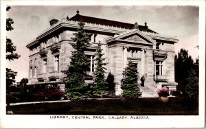 Library, Central Park, Calgary Alberta RPPC Undivided Back Postcard Tinted