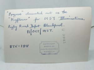 Old Tram Photo Postcard Progress Decorated as The Mayflower Ship 1957 Blackpool