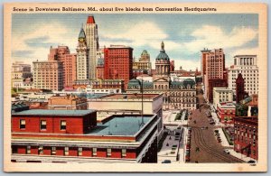 Vtg Baltimore Maryland MD Downtown 1930s Street View Old Linen Postcard