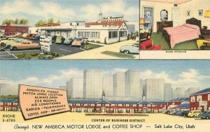 Coffee Shop 1940s New American Motor Lodge Postcard Salt Lake City Utah 8743