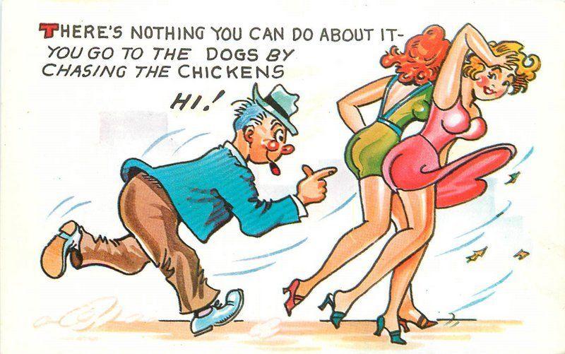 Artist impression 1950s Sexy Pin Up Girls Naughty Old Man Humor Tichnor 1316