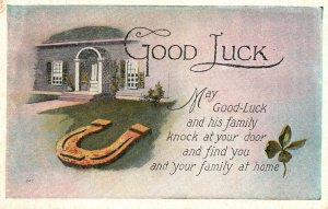 Vintage Postcard 1920's May Good Luck and His Family Know at Your Door Greetings