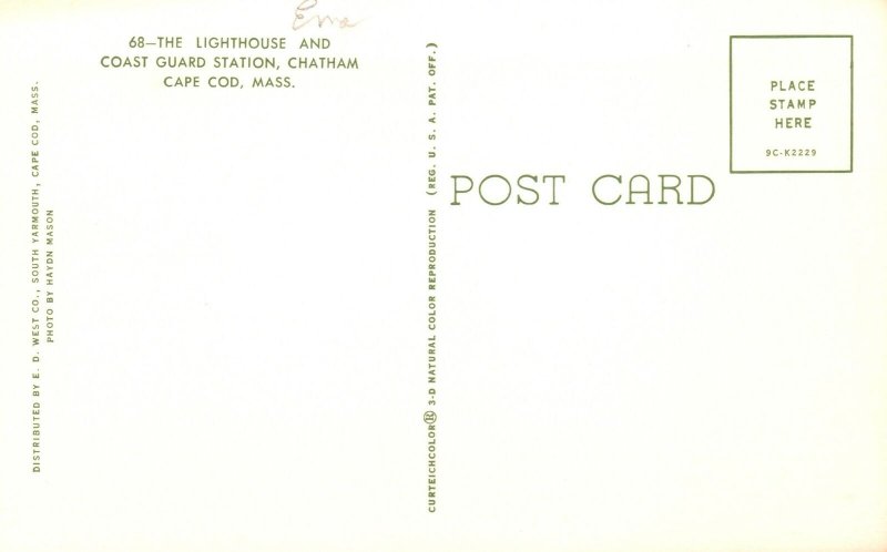 Vintage Postcard Lighthouse & Coast Guard Station Chatham Cape Cod Massachusetts
