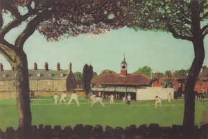 Cricket Match at Sherborne School Dorset Painting Postcard