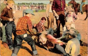 Amarillo, TX Texas BOYS RANCH BRANDING TIME Cattle~Old Tascosa ca1940's Postcard