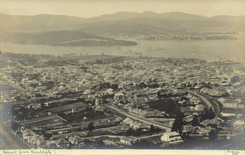 australia, TAS, HOBART, View from Knocklofty (1910) R.C. Harvey RPPC Postcard