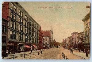 Utica New York Postcard Genesee Street Canal Bridge Buildings Road 1912 Vintage