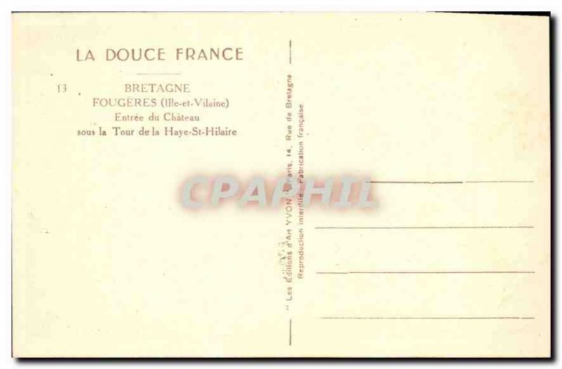 Old Postcard Brittany Fougeres (Ille et Vilaine) Entree du Chateau in the Tou...