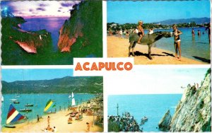 Acapulco, Mexico  FEEDING DONKEY ON BEACH~CLIFF DIVING~BOATING  Vintage Postcard