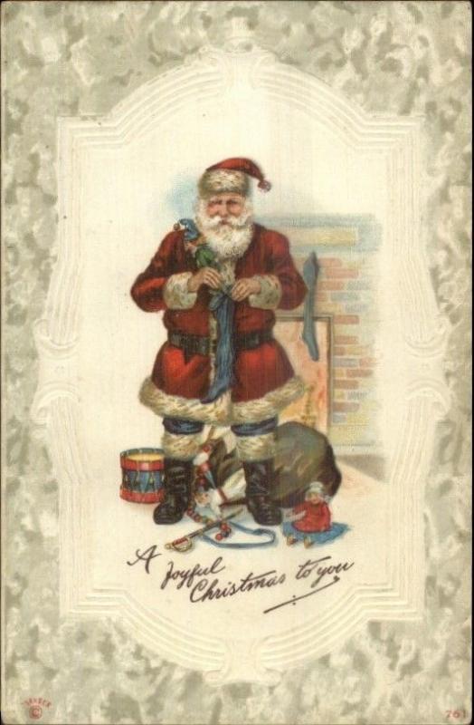 Christmas - Santa Claus Fills Stocking - P. Sander Series c1910 Postcard