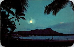 Moonlight over Waikiki Northwest Orient Airlines Hawaii HI postcard 1963