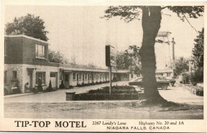 Postcard ON Niagara Falls Tip Top Motel Classic Cars Water Tower 1940s S97