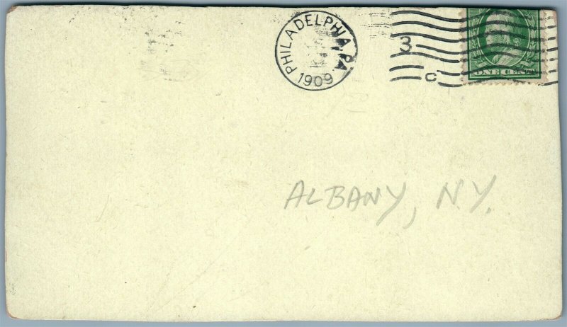 ALBANY NY RAILROAD STATION UNDIVIDED 1909 ANTIQUE POSTCARD railway train depot