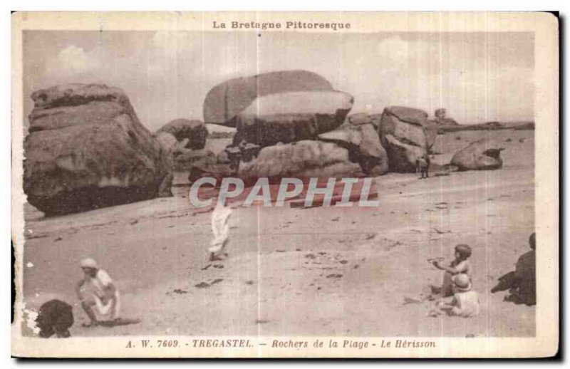 Old Postcard Brittany Tregastel Picturesque Rocks Beach The Hedgehog