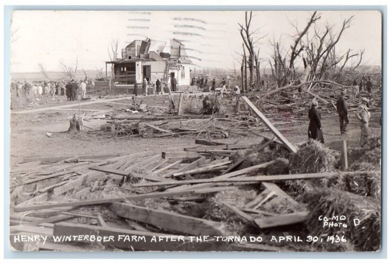 1936 Henry Winterboer Farm Tornado Disaster Fort Dodge IA RPPC Photo Postcard
