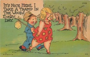 Sexy woman tramp in woods Comic humor Teich #C-758 1949 Postcard 22-9085