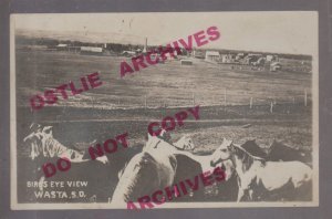 Wasta SOUTH DAKOTA RPPC c1910 BIRDSEYE Horses COWBOY Corral nr Wall Rapid City 2