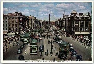 O'Connell Street And Nelson's Pillar Dublin Ireland Crowded Street Postcard