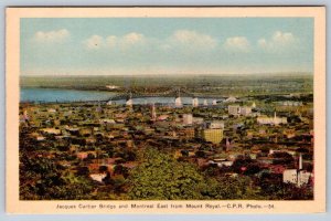 Jacques Cartier Bridge And Montreal East From Mount Royal, Vintage PECO Postcard