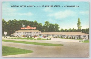 Roadside~Columbus GA~Colony Hotel Court~Restaurant~US 27-280 S~Vintage Linen PC