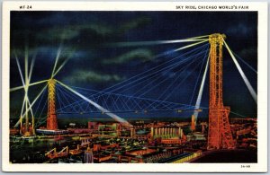 VINTAGE POSTCARD THE SKY RIDE AT AT NIGHT AT CHICAGO WORLD'S FAIR 1933