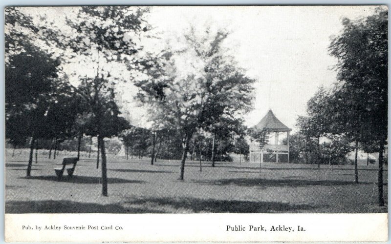 c1910s Ackley IA Public Park Gazebo Litho Photo Postcard Franklin Hardin Co A172