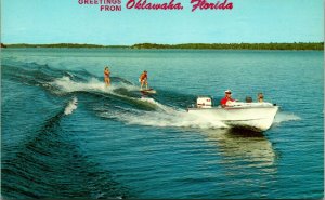 Vtg Postcard Greetings From Oklawaha Florida FL - Waterski Water Ski Boat