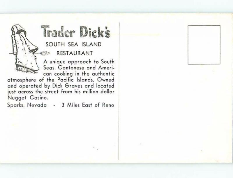 Pre-1980 TRADER DICKS SOUTH SEA ISLAND RESTAURANT Sparks - East Reno NV B8849@