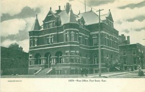 c1905 Postcard; Fort Scott KS Post Office Bourbon County Unposted Green Ink