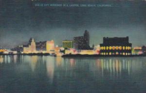 California Long Beach Skyline Mirrored In A Lagoon