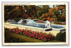 Vintage 1940s Postcard Congress Park, Saratoga Springs, New York