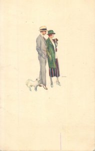 Italian artist BIANCHI - Art Deco Glamour Couple with dog pets 1920s