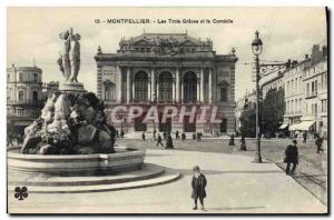 Old Postcard Montpellier The Three Graces and Comedy Theater