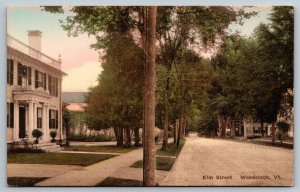 Hand Colored   Elm Street  Woodstock   Vermont  Postcard