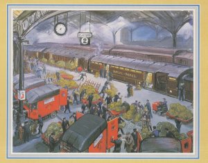 London Mails at Euston Railway Station Painting Postcard Frank