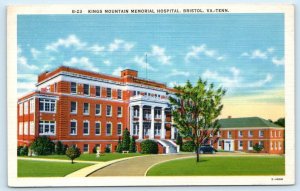BRISTOL, Virginia -Tennessee VA -TN ~ KINGS MOUNTAIN MEMORIAL HOSPITAL  Postcard