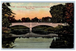 c1950 Concrete Bridge East Entrance To Horlick Park Lake View Racine WI Postcard