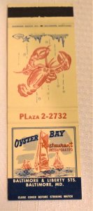 Oyster Bay Restaurant Baltimore MD 20 Strike Matchbook Cover