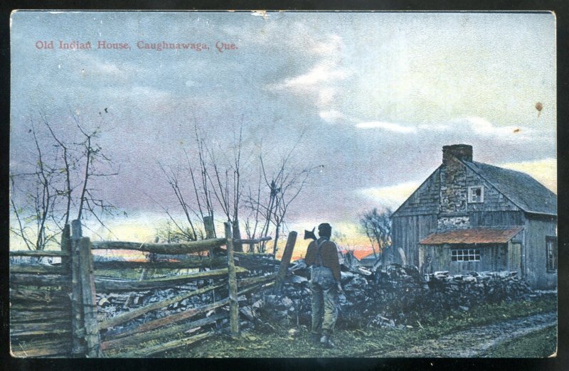 dc1785 - CAUGHNAWAGA Quebec Postcard 1909 Old Indian House