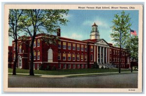 Mount Vernon Ohio Postcard Mount Vernon High School Road c1940 Vintage Antique