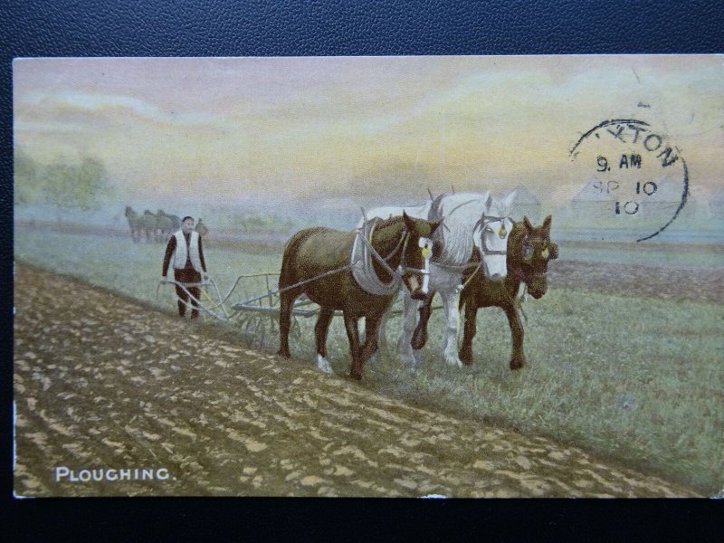 Rural Life PLOUGHING Shire Horses HARROWING c1910 Postcard by Weekly Tale Teller