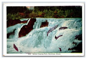 Salmon Leaping Falls Ketchikan Alaska AK UNP Linen Postcard O18