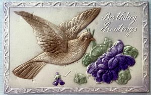 Vintage Victorian Postcard 1901-1910 Birthday Greetings - Embossed Doves