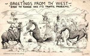 Vintage Postcard Greetings From The West Even The Range Has Its Traffic Problems