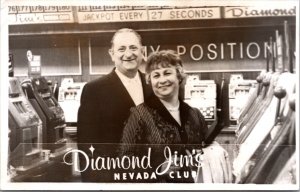 April 1964 Real Photo Postcard Couple at Diamond Jim's Nevada Club in Las Vegas