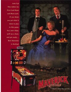 Maverick Pinball Flyer Mel Gibson Jodie Foster James Garner 1994 Promo Art