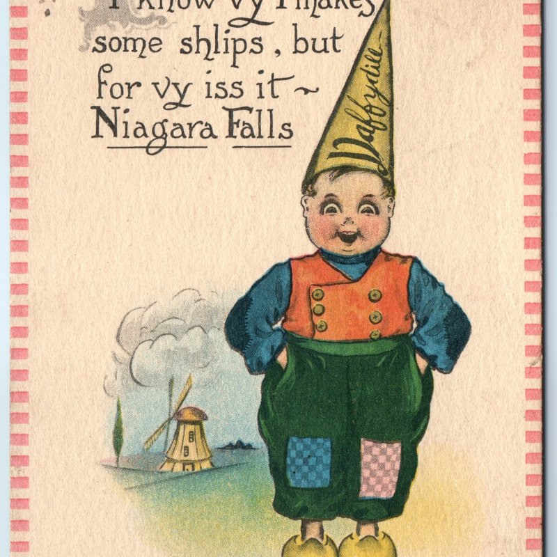 c1910s Niagara Falls NY Cute Dutch Young Man Boy PC Dress Clog Windmill Art A274