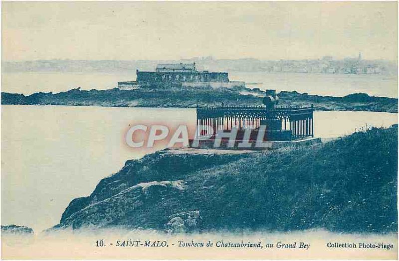 Postcard Old Saint Malo Grave of Chateaubriand in Grand Bey