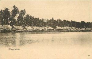 Early Vintage Postcard; Singapore, Thatched Huts at Water's Edge, unposted